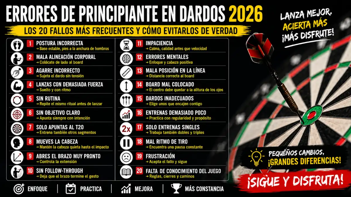 Errores comunes al jugar a los dardos con problemas de postura, agarre, iluminación y plumas dañadas