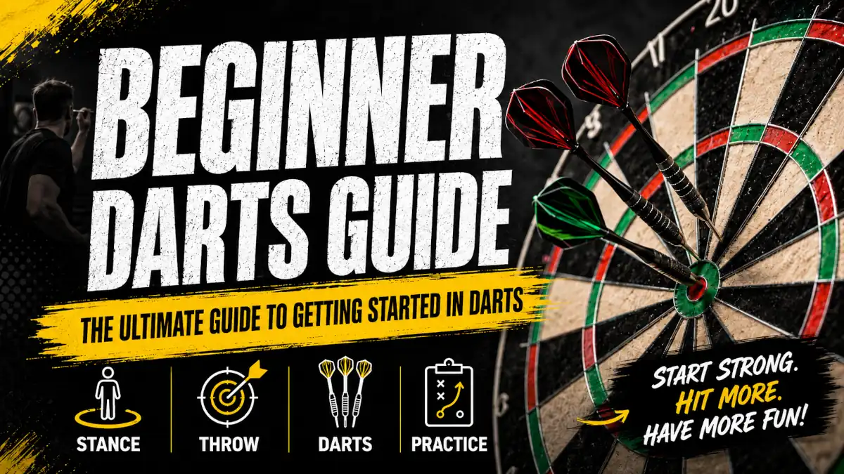 Darts for beginners guide with a player practising on a steel tip dartboard